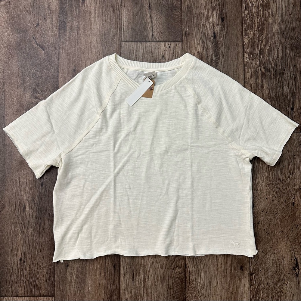 PINK Victoria's Secret Cropped Cotton  TShirt Women's Sz S Off White - Yellowish